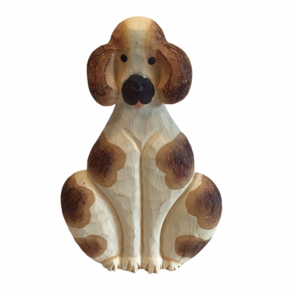 James Haddon Carved Painted Wood Folk Art Sitting Dog Farmhouse Country‎